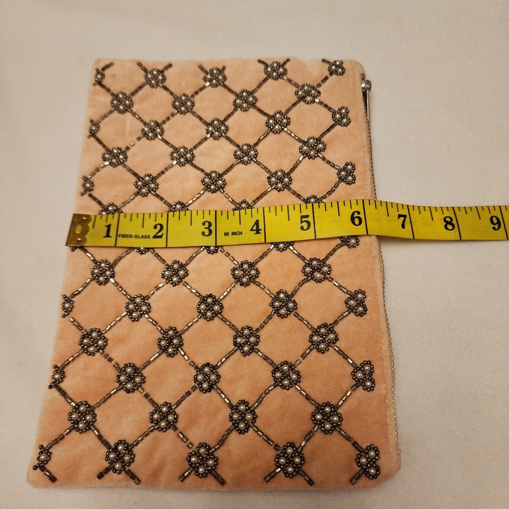 Loft Light Pink Velvet Beaded Clutch or Cosmetic Bag - Picture 5 of 7